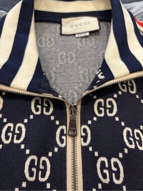 Gucci Navy & Cream GG Monogram Zip Track Jacket